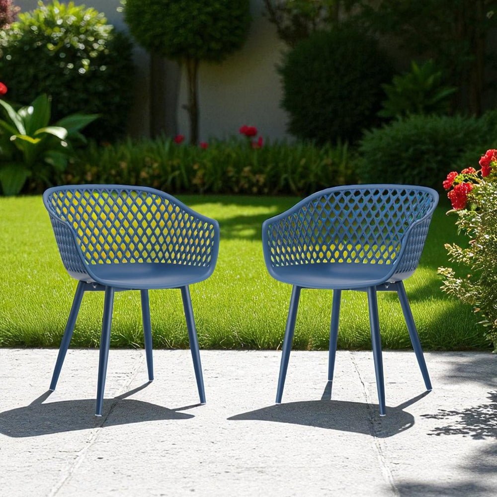 HomeRoots Set of Two Blue Heavy-Duty Plastic Dining Armchairs for Modern Style & Comfort in Any Space 527819