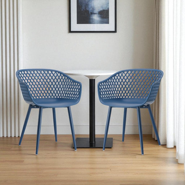 HomeRoots Set of Two Blue Heavy-Duty Plastic Dining Armchairs for Modern Style & Comfort in Any Space 527819