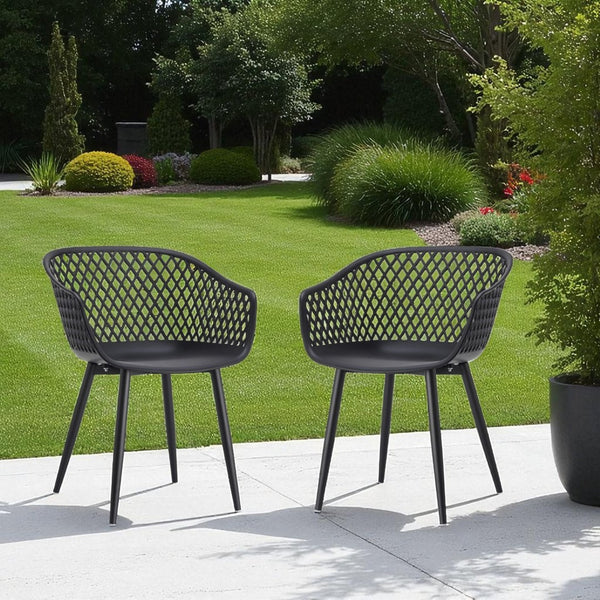 HomeRoots Set of Two Stylish Black Heavy-Duty Plastic Dining Armchairs for Modern Comfort & Versatility 527820
