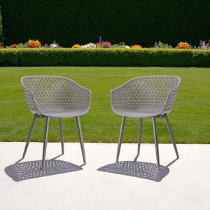 HomeRoots Set of Two Stylish Gray Heavy-Duty Plastic Arm Chairs for Dining, Living Room, and Office Use 527821