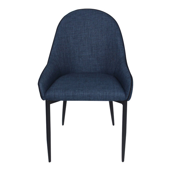 HomeRoots Set of Two Stylish Blue and Black Upholstered Arm Chairs with Metal Legs for Modern Dining Spaces 527822