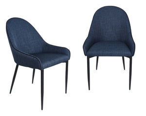 HomeRoots Set of Two Stylish Blue and Black Upholstered Arm Chairs with Metal Legs for Modern Dining Spaces 527822