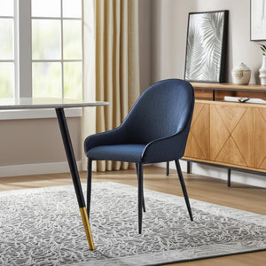 HomeRoots Set of Two Stylish Blue and Black Upholstered Arm Chairs with Metal Legs for Modern Dining Spaces 527822