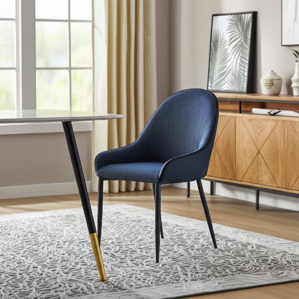 HomeRoots Set of Two Stylish Blue and Black Upholstered Arm Chairs with Metal Legs for Modern Dining Spaces 527822