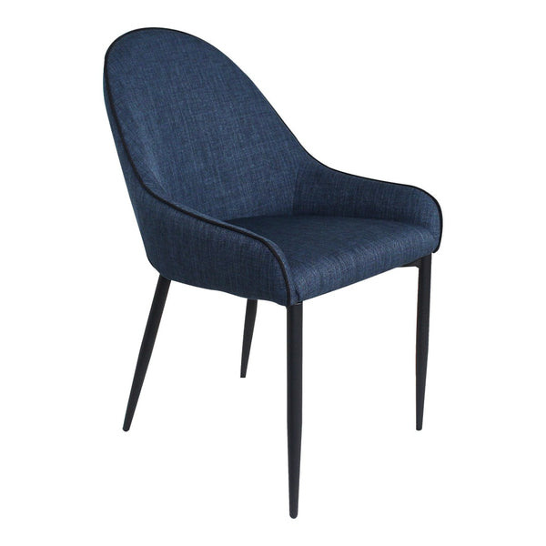 HomeRoots Set of Two Stylish Blue and Black Upholstered Arm Chairs with Metal Legs for Modern Dining Spaces 527822