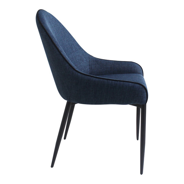 HomeRoots Set of Two Stylish Blue and Black Upholstered Arm Chairs with Metal Legs for Modern Dining Spaces 527822