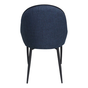 HomeRoots Set of Two Stylish Blue and Black Upholstered Arm Chairs with Metal Legs for Modern Dining Spaces 527822