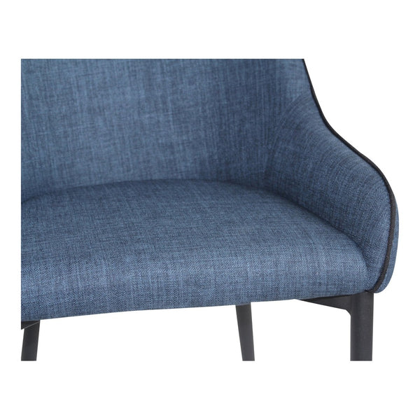 HomeRoots Set of Two Stylish Blue and Black Upholstered Arm Chairs with Metal Legs for Modern Dining Spaces 527822