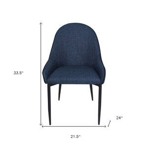 HomeRoots Set of Two Stylish Blue and Black Upholstered Arm Chairs with Metal Legs for Modern Dining Spaces 527822