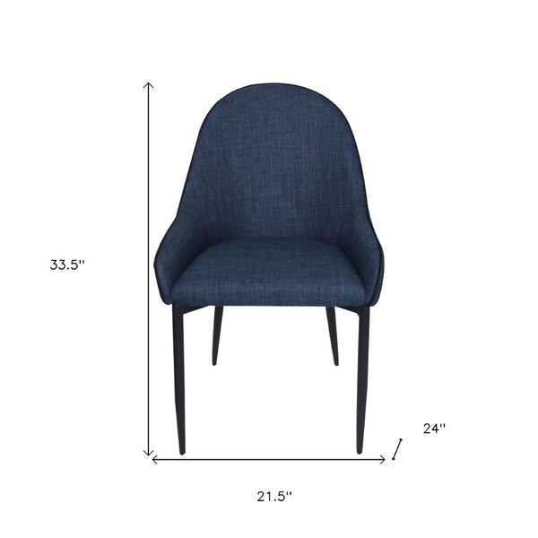 HomeRoots Set of Two Stylish Blue and Black Upholstered Arm Chairs with Metal Legs for Modern Dining Spaces 527822