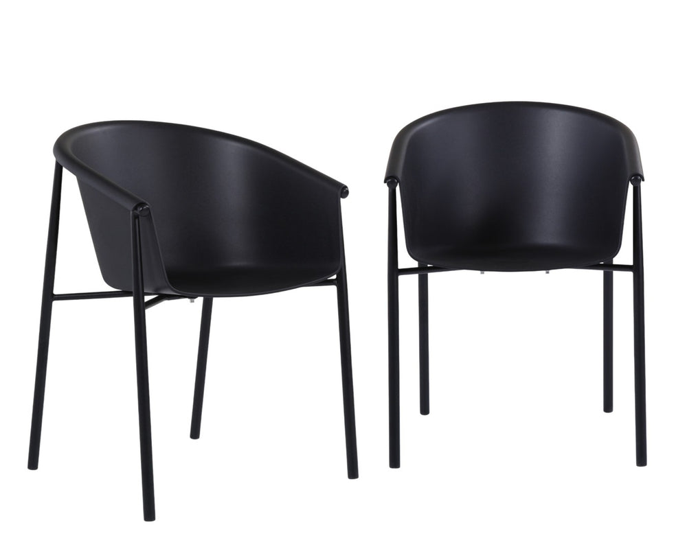 HomeRoots Set of Two Stylish Black Heavy-Duty Plastic Dining Arm Chairs for Modern Home & Office Decor 527823