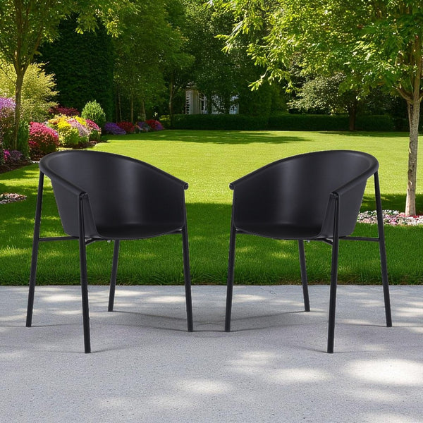 HomeRoots Set of Two Stylish Black Heavy-Duty Plastic Dining Arm Chairs for Modern Home & Office Decor 527823