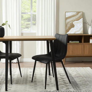 HomeRoots Set of Two Stylish Black Faux Leather Dining Chairs with Metal Frame for Modern Spaces 527824