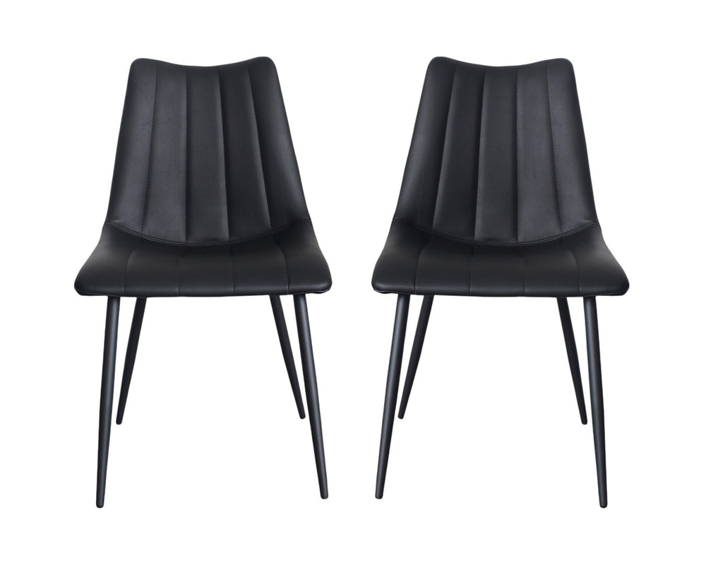 HomeRoots Set of Two Stylish Black Faux Leather Dining Chairs with Metal Frame for Modern Spaces 527824