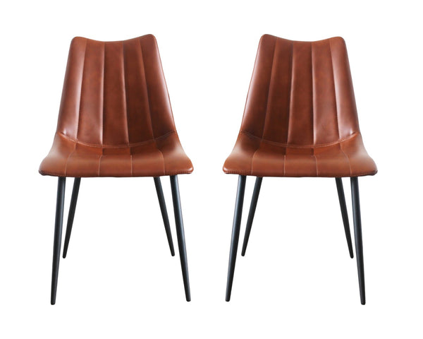 HomeRoots Set of Two Modern Brown & Black Faux Leather Dining Chairs for Versatile Home Seating Solutions 527826