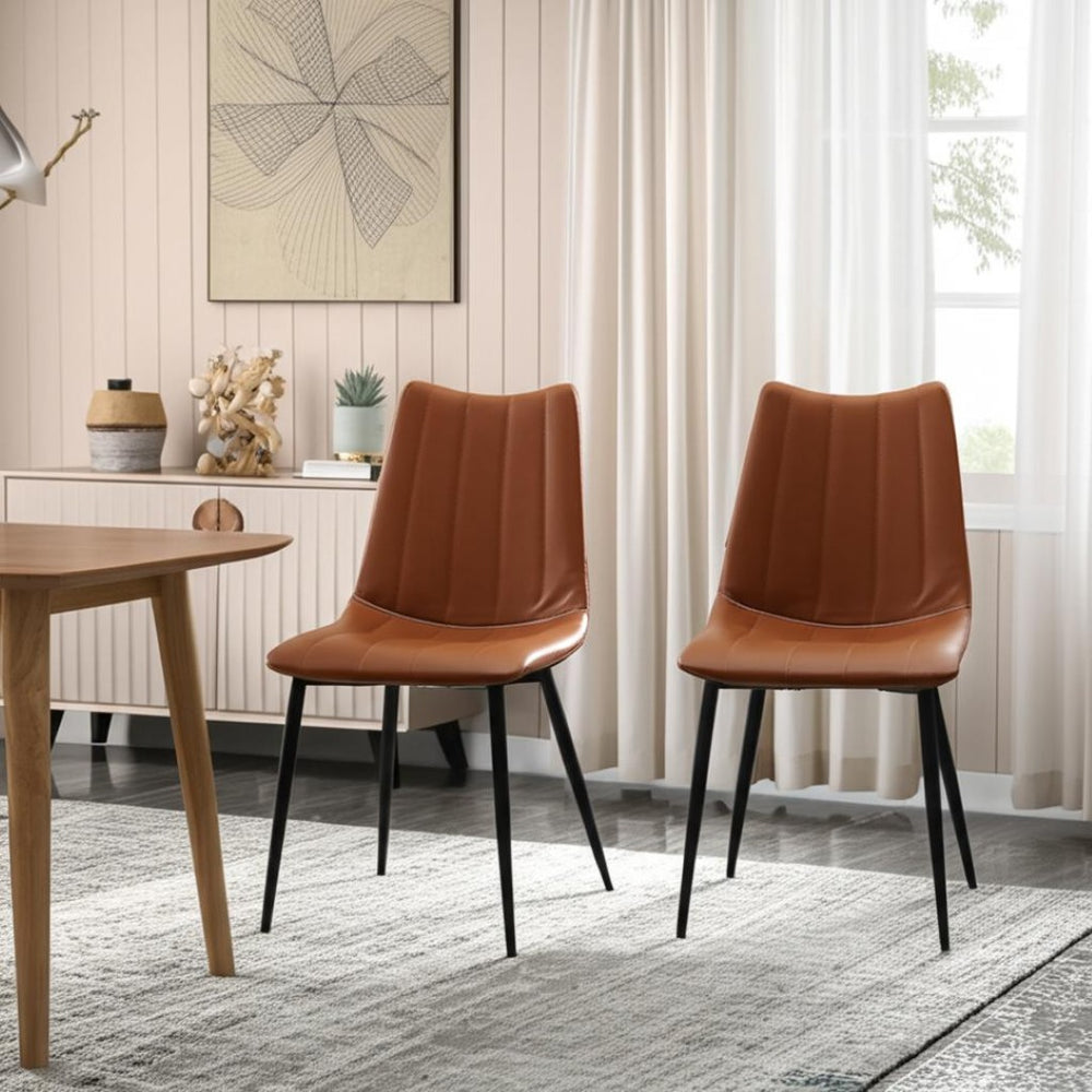 HomeRoots Set of Two Modern Brown & Black Faux Leather Dining Chairs for Versatile Home Seating Solutions 527826