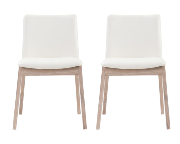 HomeRoots Set of Two Stylish Upholstered Faux Leather Dining Chairs with Natural-Finish Legs for Versatility 527827