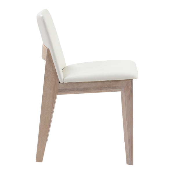 HomeRoots Set of Two Stylish Upholstered Faux Leather Dining Chairs with Natural-Finish Legs for Versatility 527827