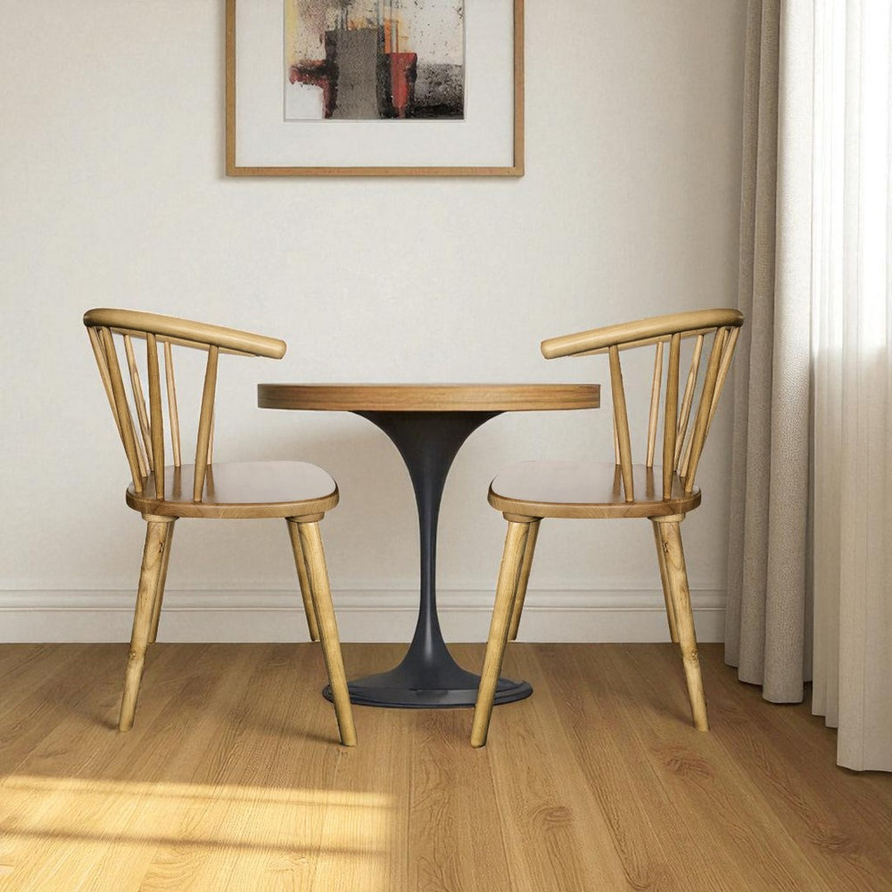 HomeRoots Set of Two Brown Solid Wood Windsor Back Dining Side Chairs for Timeless Style and Comfort 527828