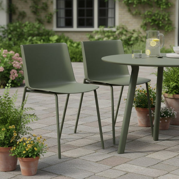 HomeRoots Set of Two Stylish Green Heavy-Duty Plastic Chairs for Outdoor Dining & Events - Durable & Easy Care 527830