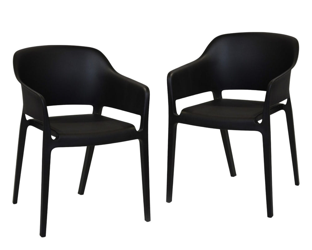 HomeRoots Set of Two Stylish Black Heavy Duty Plastic Arm Chairs – Modern, Stackable, and Versatile Seating Solutions 527832