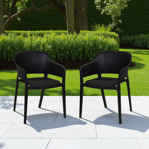 HomeRoots Set of Two Stylish Black Heavy Duty Plastic Arm Chairs – Modern, Stackable, and Versatile Seating Solutions 527832