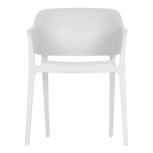 HomeRoots Set of Two Stylish Heavy-Duty White Plastic Stacking Chairs for Outdoor Dining & Relaxation 527833