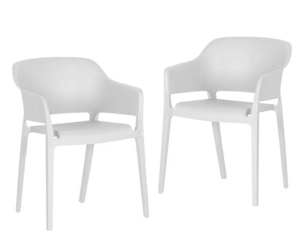 HomeRoots Set of Two Stylish Heavy-Duty White Plastic Stacking Chairs for Outdoor Dining & Relaxation 527833