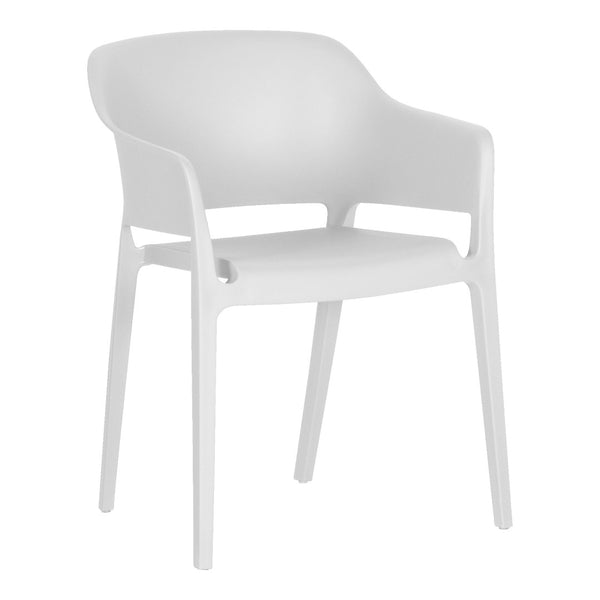 HomeRoots Set of Two Stylish Heavy-Duty White Plastic Stacking Chairs for Outdoor Dining & Relaxation 527833