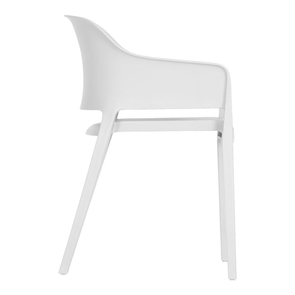 HomeRoots Set of Two Stylish Heavy-Duty White Plastic Stacking Chairs for Outdoor Dining & Relaxation 527833