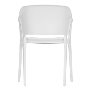 HomeRoots Set of Two Stylish Heavy-Duty White Plastic Stacking Chairs for Outdoor Dining & Relaxation 527833