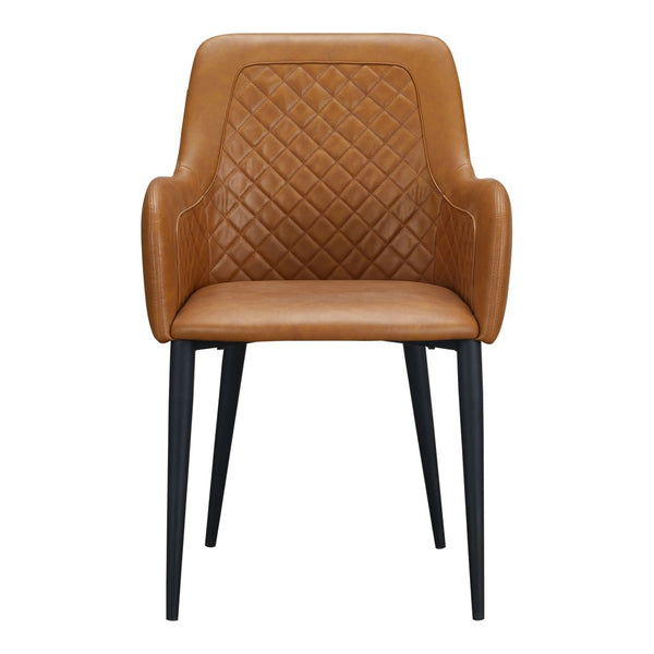 HomeRoots Set of Two Contemporary Tufted Tan and Black Faux Leather Dining Armchairs for Stylish Spaces 527835