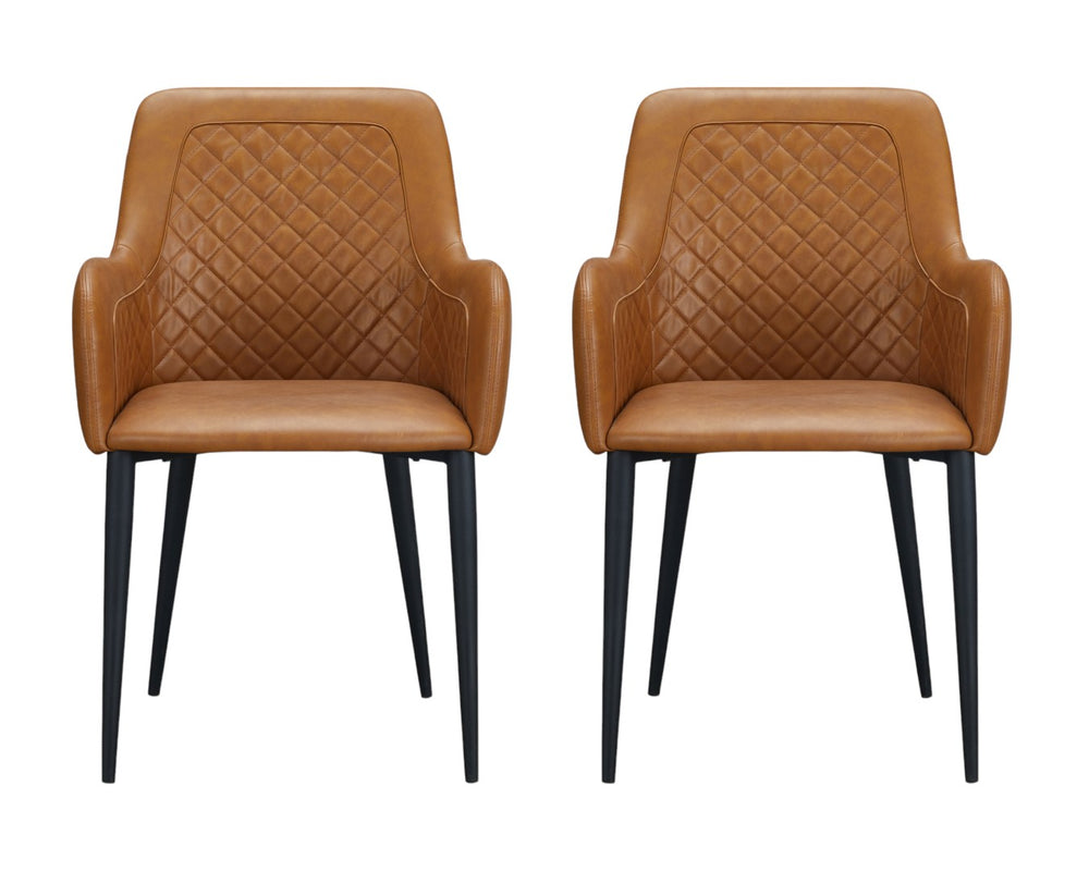 HomeRoots Set of Two Contemporary Tufted Tan and Black Faux Leather Dining Armchairs for Stylish Spaces 527835