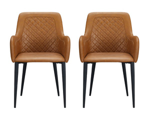 HomeRoots Set of Two Contemporary Tufted Tan and Black Faux Leather Dining Armchairs for Stylish Spaces 527835