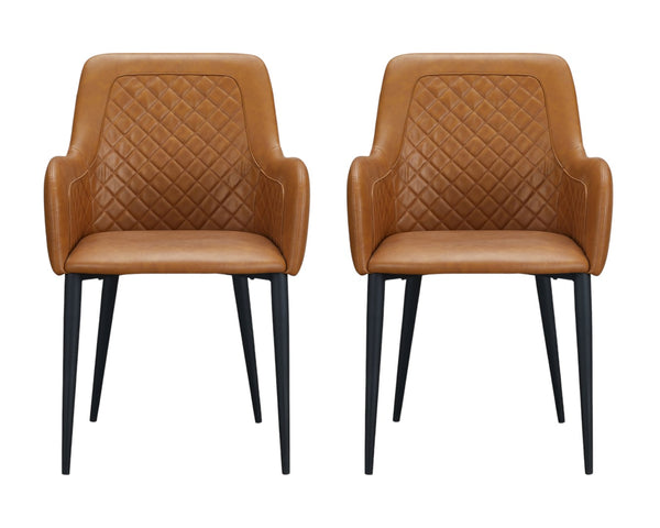HomeRoots Set of Two Contemporary Tufted Tan and Black Faux Leather Dining Armchairs for Stylish Spaces 527835