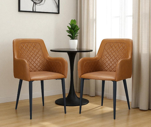 HomeRoots Set of Two Contemporary Tufted Tan and Black Faux Leather Dining Armchairs for Stylish Spaces 527835