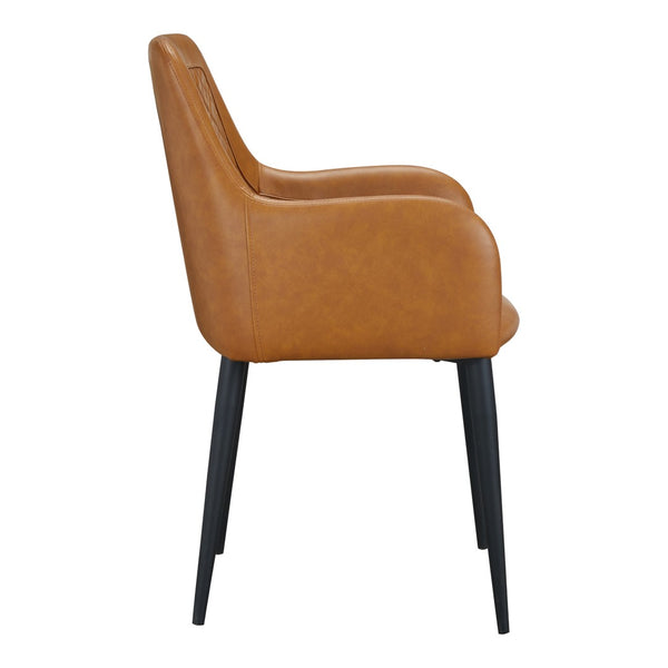HomeRoots Set of Two Contemporary Tufted Tan and Black Faux Leather Dining Armchairs for Stylish Spaces 527835
