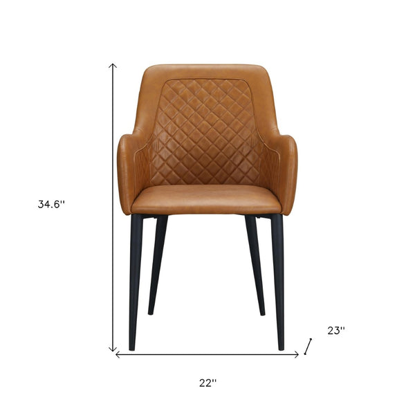 HomeRoots Set of Two Contemporary Tufted Tan and Black Faux Leather Dining Armchairs for Stylish Spaces 527835