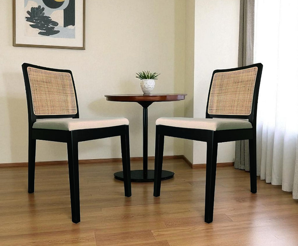 HomeRoots Set of Two Stylish Black Upholstered Side Chairs - Modern Cream Fabric Accent Seating for Home 527838