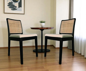 HomeRoots Set of Two Stylish Black Upholstered Side Chairs - Modern Cream Fabric Accent Seating for Home 527838