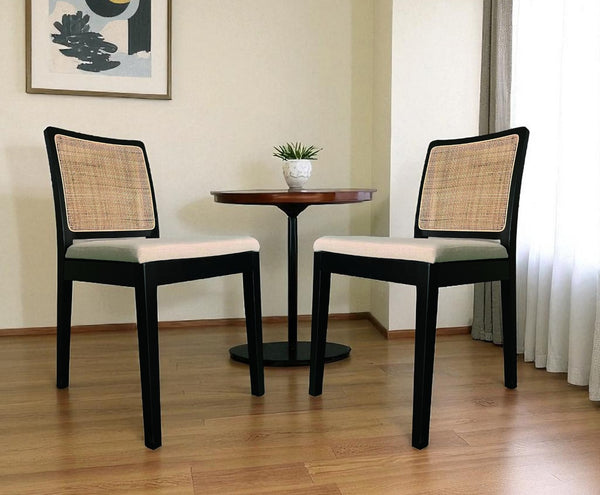 HomeRoots Set of Two Stylish Black Upholstered Side Chairs - Modern Cream Fabric Accent Seating for Home 527838