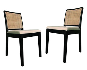 HomeRoots Set of Two Stylish Black Upholstered Side Chairs - Modern Cream Fabric Accent Seating for Home 527838