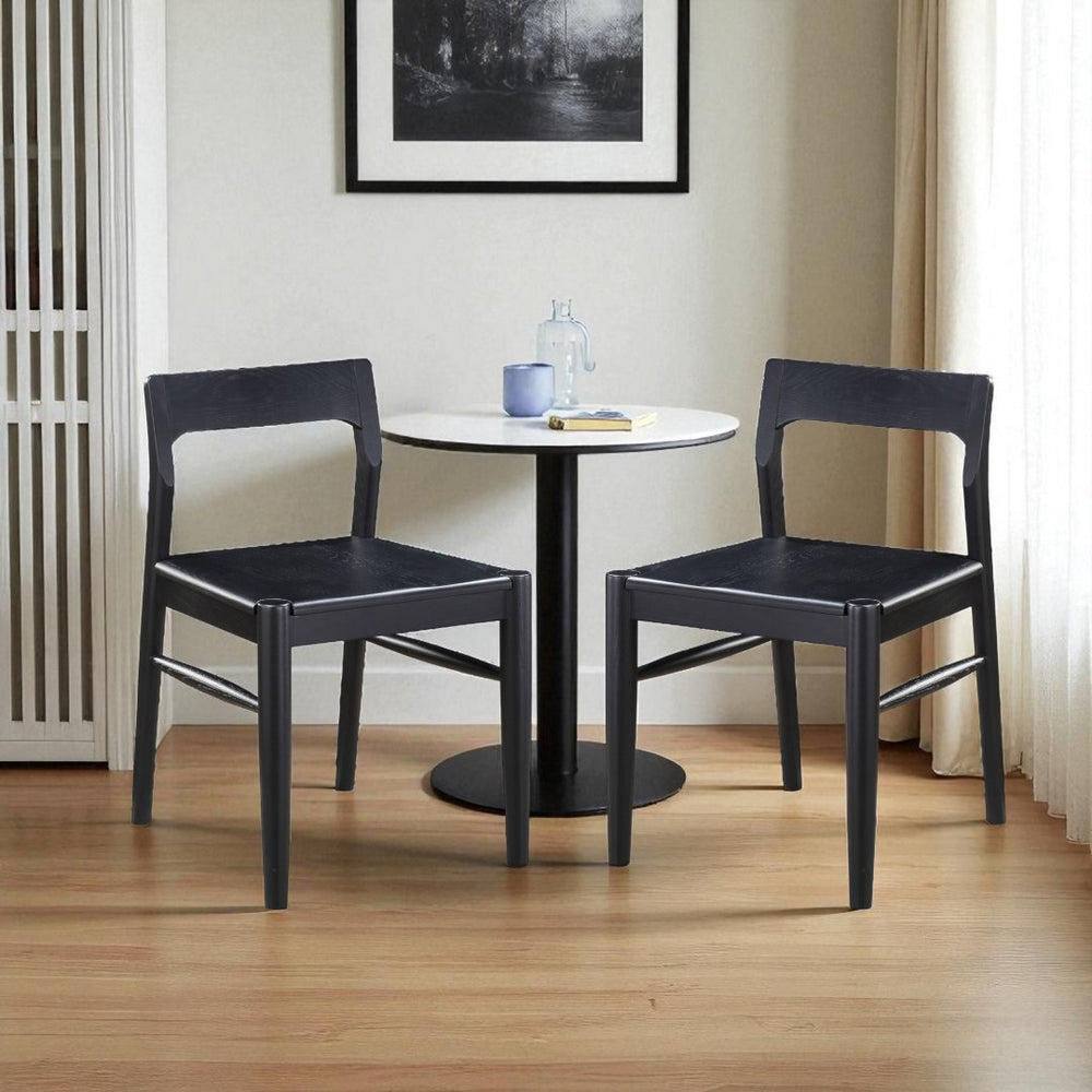 HomeRoots Set of Two Black Solid Wood Open-Back Dining Chairs for Stylish Comfort in Any Room Decor 527840