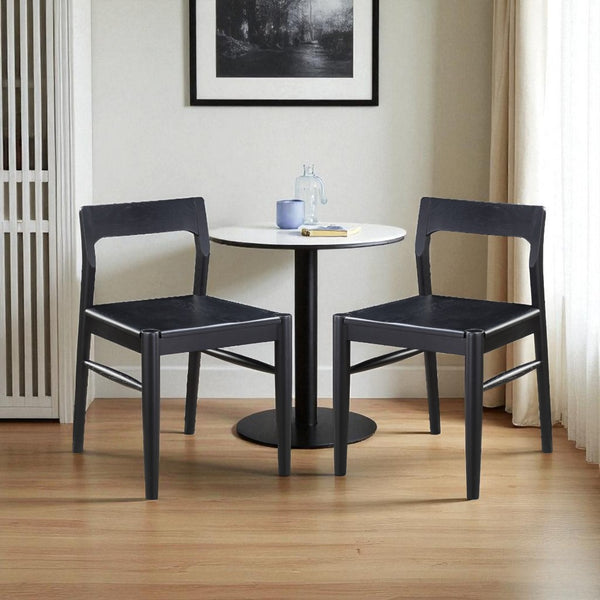 HomeRoots Set of Two Black Solid Wood Open-Back Dining Chairs for Stylish Comfort in Any Room Decor 527840
