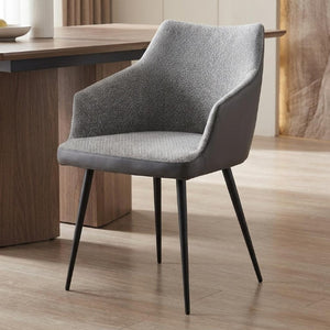 Gray Faux Leather Steel Frame Dining Arm Chair Modern Upholstered Seating