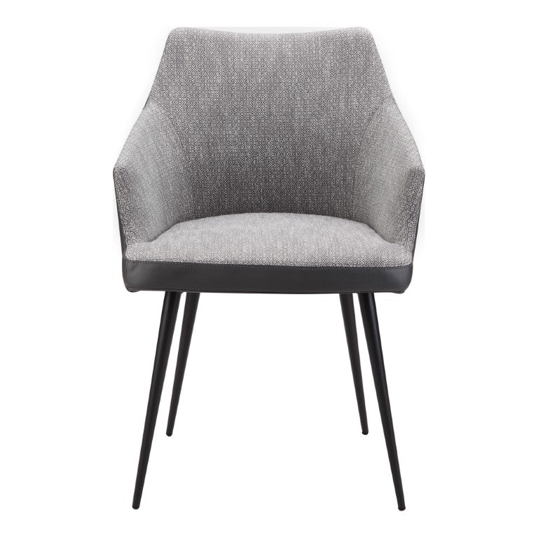 HomeRoots Gray Faux Leather Steel Frame Dining Arm Chair Modern Upholstered Seating 527862