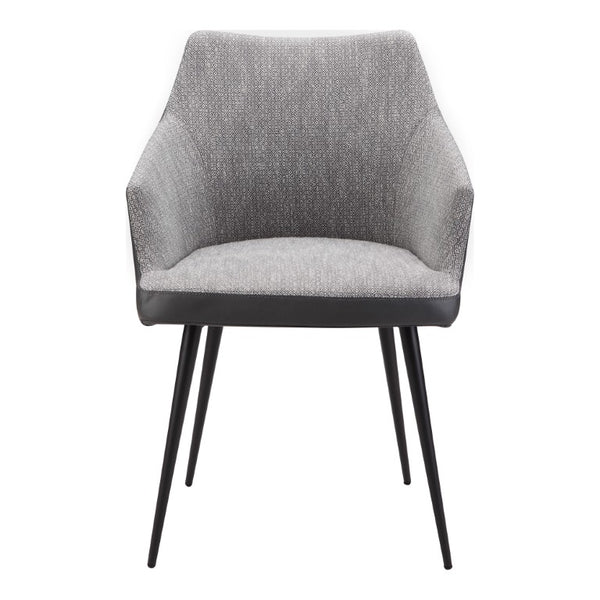 HomeRoots Gray Faux Leather Steel Frame Dining Arm Chair Modern Upholstered Seating 527862