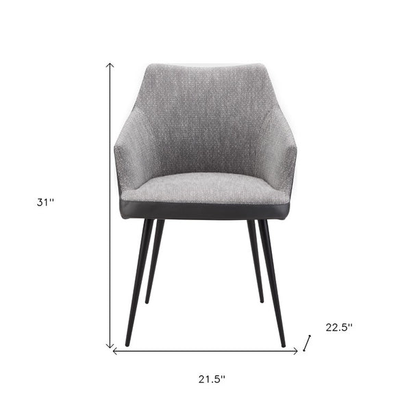 Gray Faux Leather Steel Frame Dining Arm Chair Modern Upholstered Seating