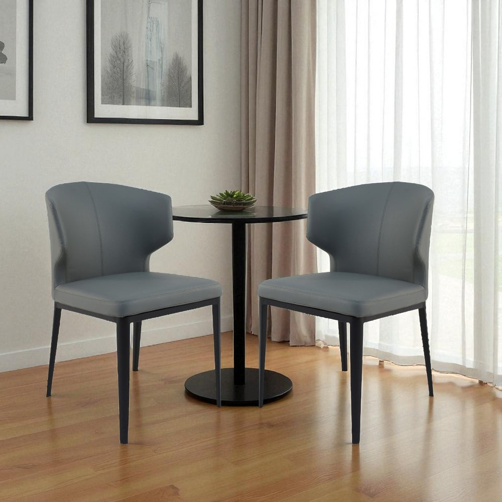 HomeRoots Set of Two Elegant Gray and Black Faux Leather Wing Back Side Chairs for Dining & Accent Use 527864
