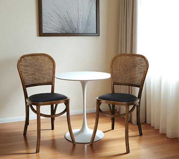 HomeRoots Set of Two Stylish Brown Upholstered Faux Leather Open Back Dining Chairs for Modern Spaces 527867